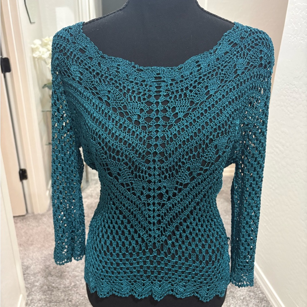 Teal Crochet Knit Top